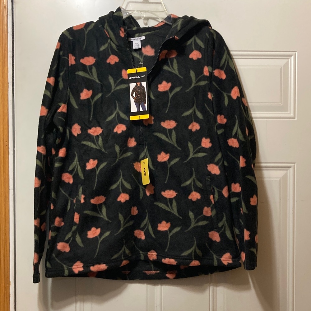 O'Neill Black Jacket with‎ Pink Floral Design S NWT